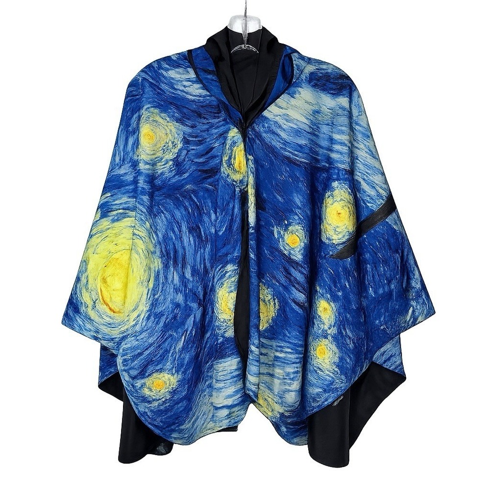 RainCaper Van Gogh Starry Night Reversible Hooded Rain Cape Poncho Wrap One Size